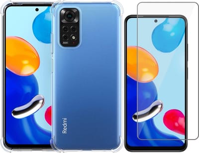 Hoesje geschikt voor Xiaomi Redmi Note 11 / Note 11S - Anti Shock Proof Siliconen Back Cover Case Hoes Transparant - Tempered Glass Screenprotector