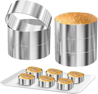 Set van 6 naadloze hamburger- en dessertringen van 4 inch, roestvrijstalen bakringen voor bakken, mousse en desserts