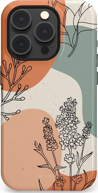 Casetastic hoesje geschikt voor Apple iPhone 15 Pro - MagSafe - Dubbellaagse bescherming - Lijnenspel Natuur - Fashion Case - Zand Saliegroen Terracotta