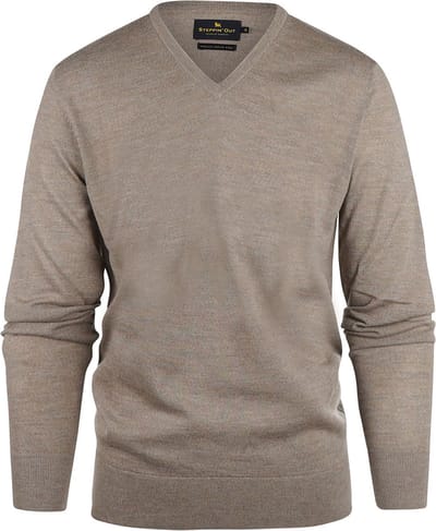 Steppin' Out Trui V-hals Merinowol Taupe - Maat 3XL - Heren