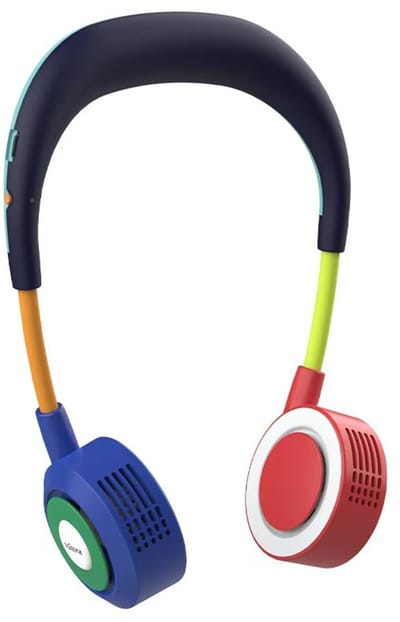 Draagbare nekventilator donkerblauw-rood - handsfree oplaadbare draagkoeler met 5 snelheden, flexibel opvouwbaar dun stil ontwerp voor reizen, werk en opvliegers