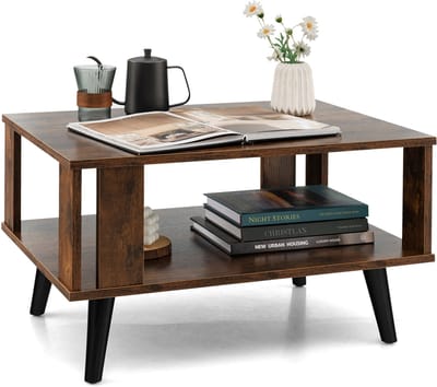 COSTWAY Salontafel, met 2 niveaus, woonkamertafel met plank, rechthoekige koffietafel, bijzettafel, banktafel voor woonkamer, 70 x 50 x 41 cm
