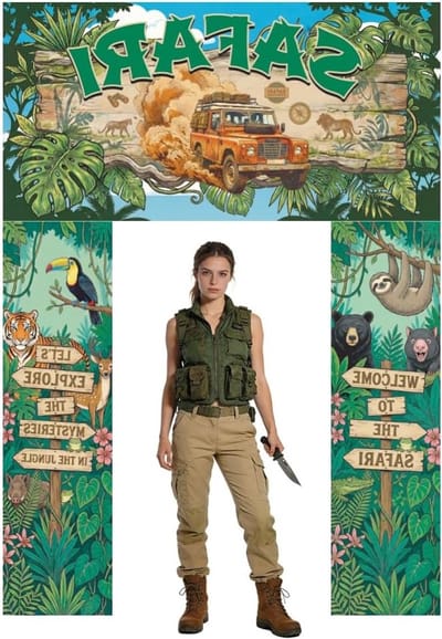 Safari Dieren Feestfoto Veranda Banner, 22 x 15 cm Jungle Decoraties voor Verjaardagsfeest, Avontuurlijke Dierentuin Achtergrond en Opknoping Benodigdheden