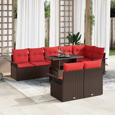 vidaXL - Tuinbank - Set - 9 - st - 8-Aantal - zitplaatsen - Bruin - Poly - Riet