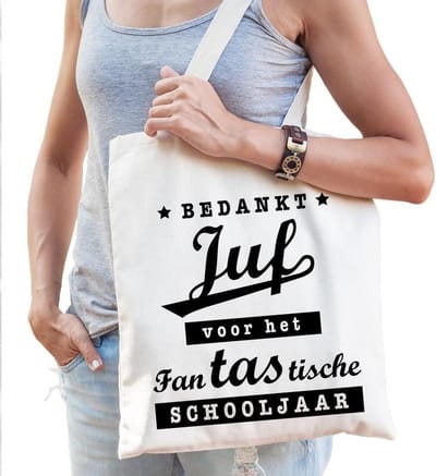 Bedankt juf katoenen tasje - naturel kleur - Juffendag / einde schooljaar cadeau - School juffen