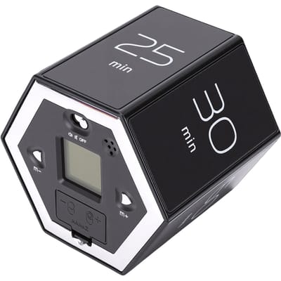 Draaiende Timer 60 Minuten Vooringesteld Magnetische Zeshoek Bureau Flip Productiviteit Timer voor Keuken Koken Studeren zwart