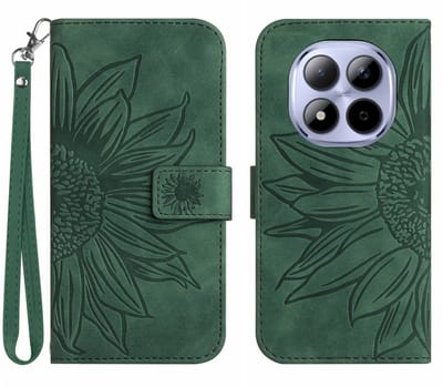 Coverup Hoesje - Geschikt voor Xiaomi Redmi Note 15 Pro 5G Hoesje - Coverup Zonnebloem Book Case met Koord - Groen