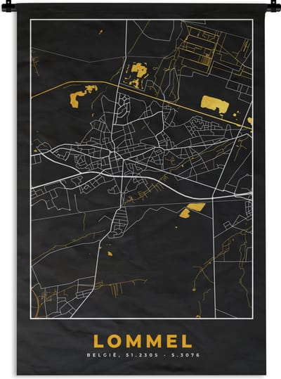 Wandkleed - Wanddoek - Stadskaart - Plattegrond - Goud - Lommel - Kaart - 120x180 cm - Wandtapijt