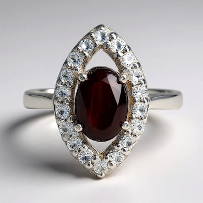 Cavill - Zilveren Ring met Rode Tijgeroog 1,07 ct & Witte Topaas 0,51 ct - 925 Sterling Zilver - Ovaal Cabochon - Elegant Pavé Design - Maat 17