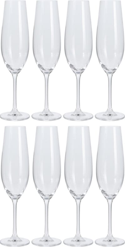 Atmosfera Champagneglazen - hoog model - 8x - transparant - glas - 260 ml - proseccoglazen
