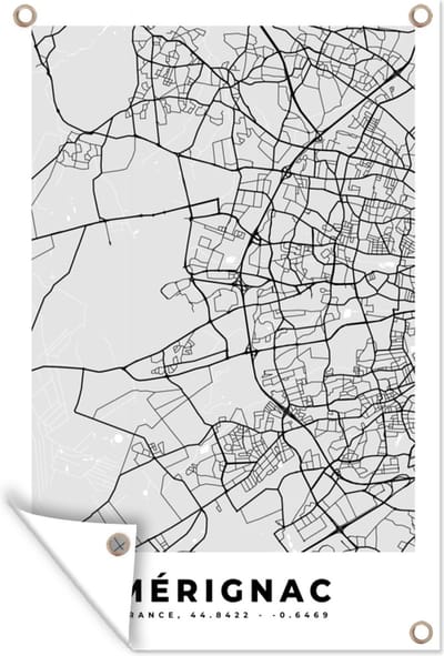 Muurdecoratie Kaart - Stadskaart - Mérignac - Plattegrond - Frankrijk - 120x180 cm - Tuinposter - Tuindoek