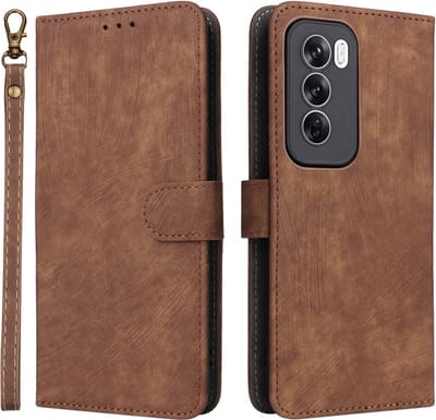 Coverup Hoesje - Geschikt voor OPPO Reno12 Hoesje - Coverup Book Case met Koord - Bruin