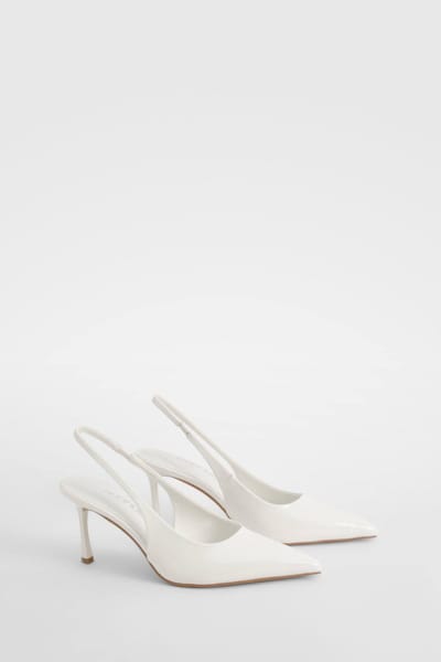 boohoo Dames Brede pasvorm Slingback Court Schoen | Wit | Maat: 36