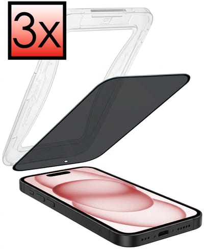 Screenprotector - 3 Stuks - Geschikt voor Apple iPhone 15 - Met Installatie Kit - Anti Spy - Beschermglas - Flexibel Glas - Tempered Glass - Screen Protector - Inclusief Montage Frame - Buigbaar Hybrid Bescherm Cover