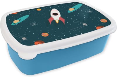 Broodtrommel Blauw - Lunchbox - Brooddoos - Raket - Ruimte - Kinderen - Design - 18x12x6 cm - Kinderen - Jongen