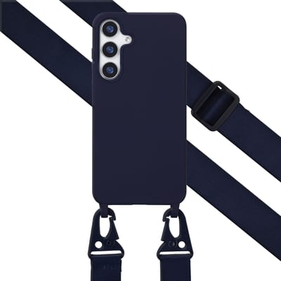 Selencia Hoesje - Geschikt voor Samsung Galaxy S25 Plus - Siliconen hoesje met afneembaar koord - Donkerblauw