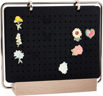 Pin Display Organizer voor Broches en Sieraden - Zwarte Houder met 6 Pagina's voor 180+ Pins en Houten Basis voor Verzamelaars