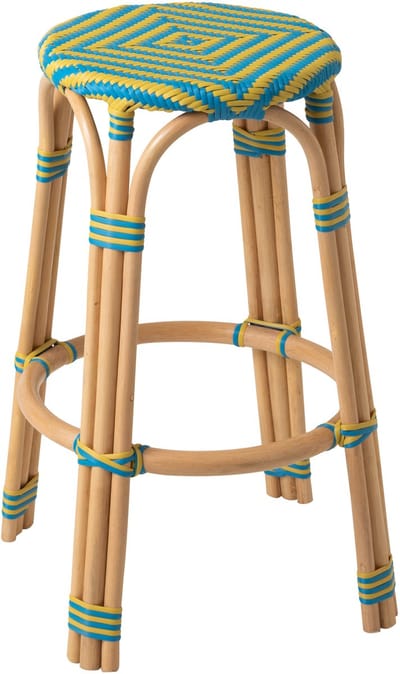 J-Line kruk Geo - polyresin/rotan - geel/azuurblauw - 2 stuks