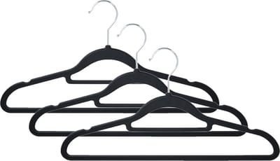 Storage Solutions Kledinghangers anti-slip - 10x - kunststof - met broekstang - zwart