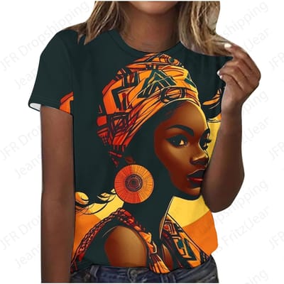 Sexy Afrika Vrouwen T-shirt Gezicht 3D Print T-shirt Dames Mode T-shirts Dames Top T-shirts Zwart Camiseta Grote Maat 6XL black