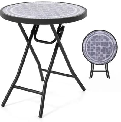 Damenzo - Bijzettafel - Bijzettafel buiten - Bijzettafeltjes woonkamer - Tuintafel - Tuintafel rond - 46x37x48 cm - Glas - Grijs