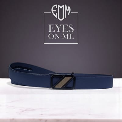 Blauwe 150 cm Topgrain leren riem zonder gaatjes met automatische gesp voor heren (Model 8021-CAM)