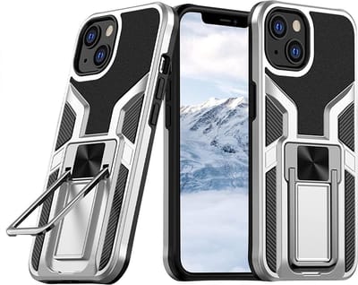 Hoesje Geschikt voor iPhone 13 Mini – Schokbestendig Ultra Slim Soft TPU Cover met kicktand Ringhouder – Zilver