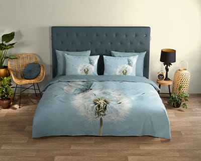 Good Morning dekbedovertrek vlinder met paardenbloem - 1 persoons 140x200/220 cm - Aqua - 100% Katoen renforce