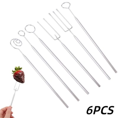 6 stuks-Vork - Chocolade dip tool - Kaasfondue vork - Eetvork - Bakgereedschap - Geschikt voor truffels - Chocolade - Desserts - Snoep maken - Zilver - 21 cm