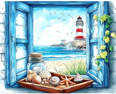 Dailygoods- Schilderen op Nummer Volwassenen - Landschap Vuurtoren - 40 x 50 cm - Doe-Het-Zelf - 3 Pennen - Eenvoudig en Ontspannend - Verfset