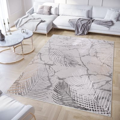 Tapiso Crystal Vloerkleed Beige Grijs Bladeren Modern Tapijt Maat- 160x220