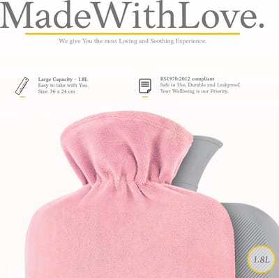 Warmwaterkruik met Fleece Hoes voor Pijnverlichting - 1.8L - Ideaal voor Rug, Buik, Nek en Schouders