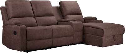 DALLAS - Hoekbank 3 zits met opbergruimte in microvezel donkerbruin (102 x 239 x 155 cm)