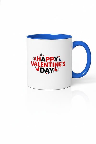 Valentijnsdag Mok 'Happy Valentine's Day' | Blauw Wit Keramiek Cadeau