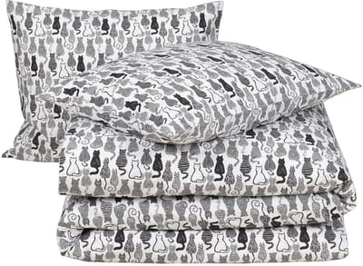 Moodit Dekbedovertrek Odil Chat Chat Noir - 200 x 200/220 + 2x 60 x 70 cm - Wit - Katoen