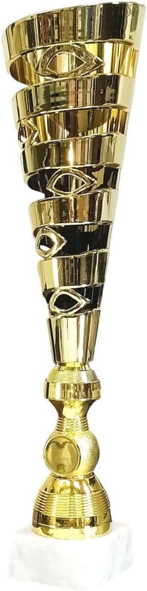 Gouden Trofee Beker - Prijs Beker - Wedstrijd Onderscheiding - Wit Marmeren Sokkel - 37 cm Hoog - Goud