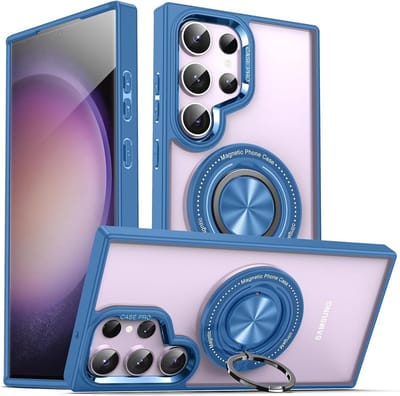 Hoesje Geschikt voor Samsung Galaxy S24 Ultra hoesje Transparant Blauw - kickstand Draaibare Ring Houder