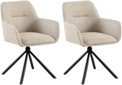 CLP Tipton Set van 2 Eetkamerstoelen - met rugleuning - klassiek - draaibaar - stof - Stof/taupe
