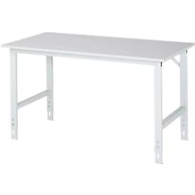 Rau ESD-werktafel Tom, handmatig in hoogte verstelbaar, 28 mm spaanplaat met melamine coating, tot 500 kg, B 1500 x D 800 x H 760-1080 mm, lichtgrijs