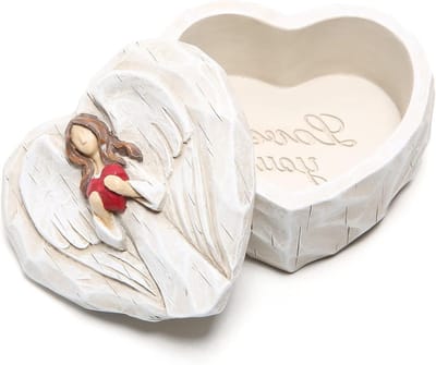 Engel Beeldje Doos - Engel Cadeau - Sieraden Opbergen - Handgeschilderd Origineel - Hartvormig - Transparant