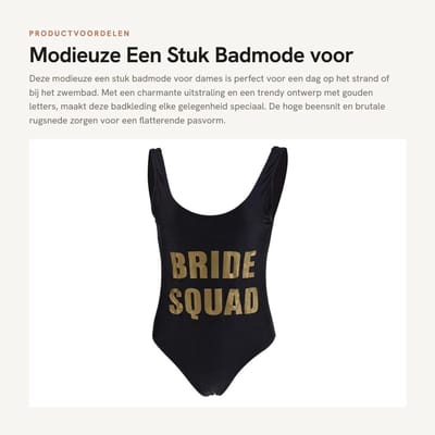 Dailygoods- Jurk Modieuze uitstraling - Badkleding - Hoge beensnit - Bruidsdouche - Vrijgezellenfeest - Nylon materiaal - Goede elasticiteit - Badpak