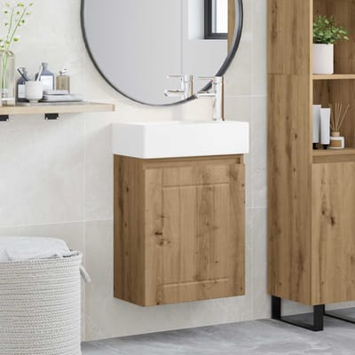 vidaXL - Badkamermeubel - met - kraan - Artisanaal - eiken - 45,5 - x - 25,5 - x - 84 - cm