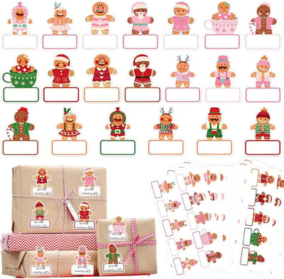 240 Pcs Kerststickers voor DIY Geschenken, Zelfklevende Stickers met Gingerbread Man en Cadeau Tags