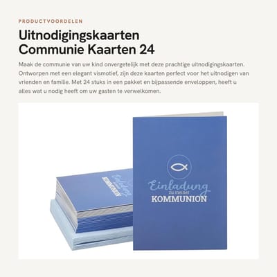 Dailygoods- Uitnodigingskaarten 24 Stuks - Communie - Effen - Met Enveloppen - Vismotief - DIN A6 - Communiekaarten