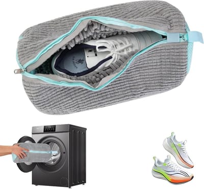 Waszak voor schoenen met borstels - Sneaker waszak voor wasmachine, verhoogde wrijving, ideaal voor sneaker onderhoud (grijs, 1 stuk)