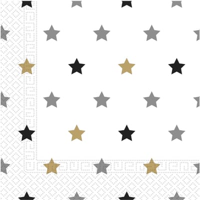 Vegaoo - 20 papieren servetten sterren goud zwart zilver 33 x 33 cm chique