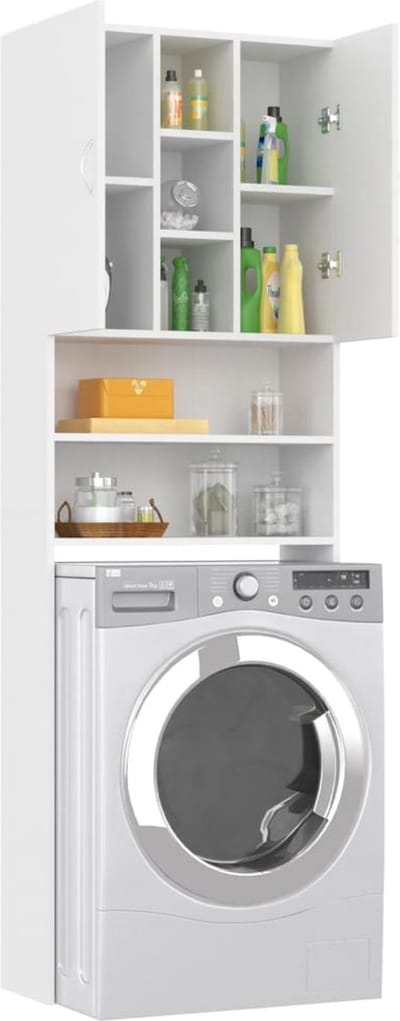 Wasmachine ombouw - Kast - Opbouwmeubel - Verhoger - Wasmachine meubel - Opbergkast - Hout - 64x25,5x190 cm - Wit