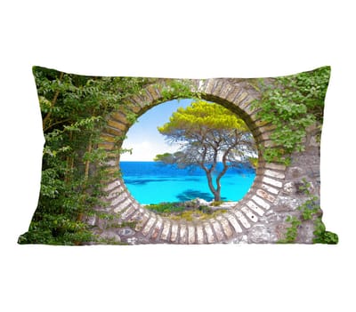 Sierkussens - Kussentjes Woonkamer - 50x30 cm - Zee - Boom - Tropisch - Doorkijk