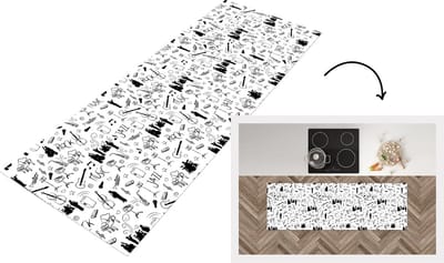 Keukenloper - Loper keuken - Muziek - Patronen - Zwart Wit - 150x50 cm - Keukenloper vinyl