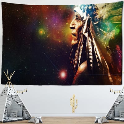Indiase Hoofdsculptuur Wandtapijt Wandhanger Psychedelisch Mysterie Boheems Woonkamer Achtergronddoek Decor 150x130CM